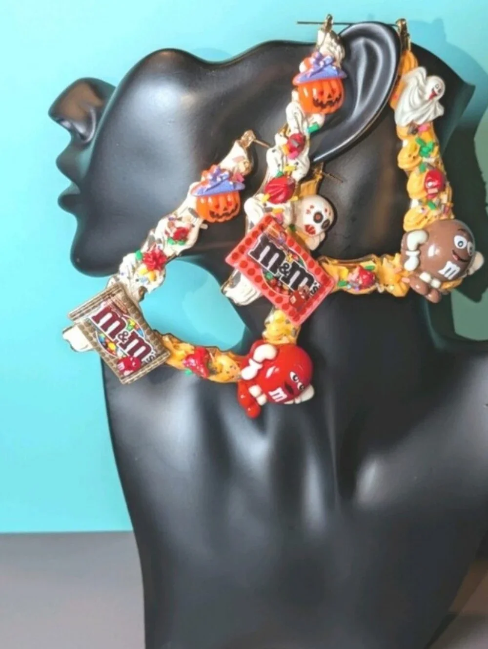 Hand CRAFTED Halloween Charm Statement Hoops - Multicolor